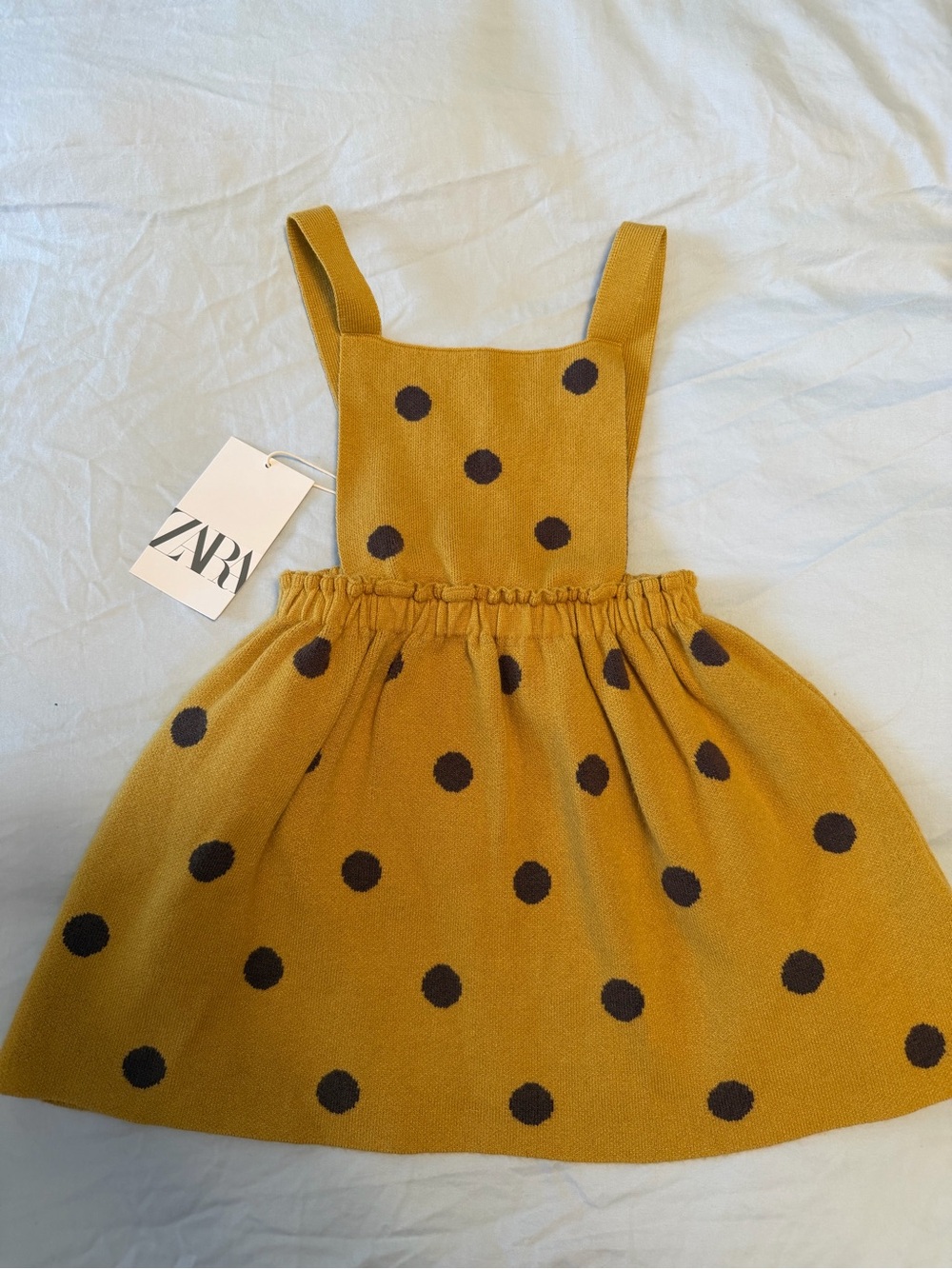 Zara Mustard Knit Pinafore with Black Polka Dots